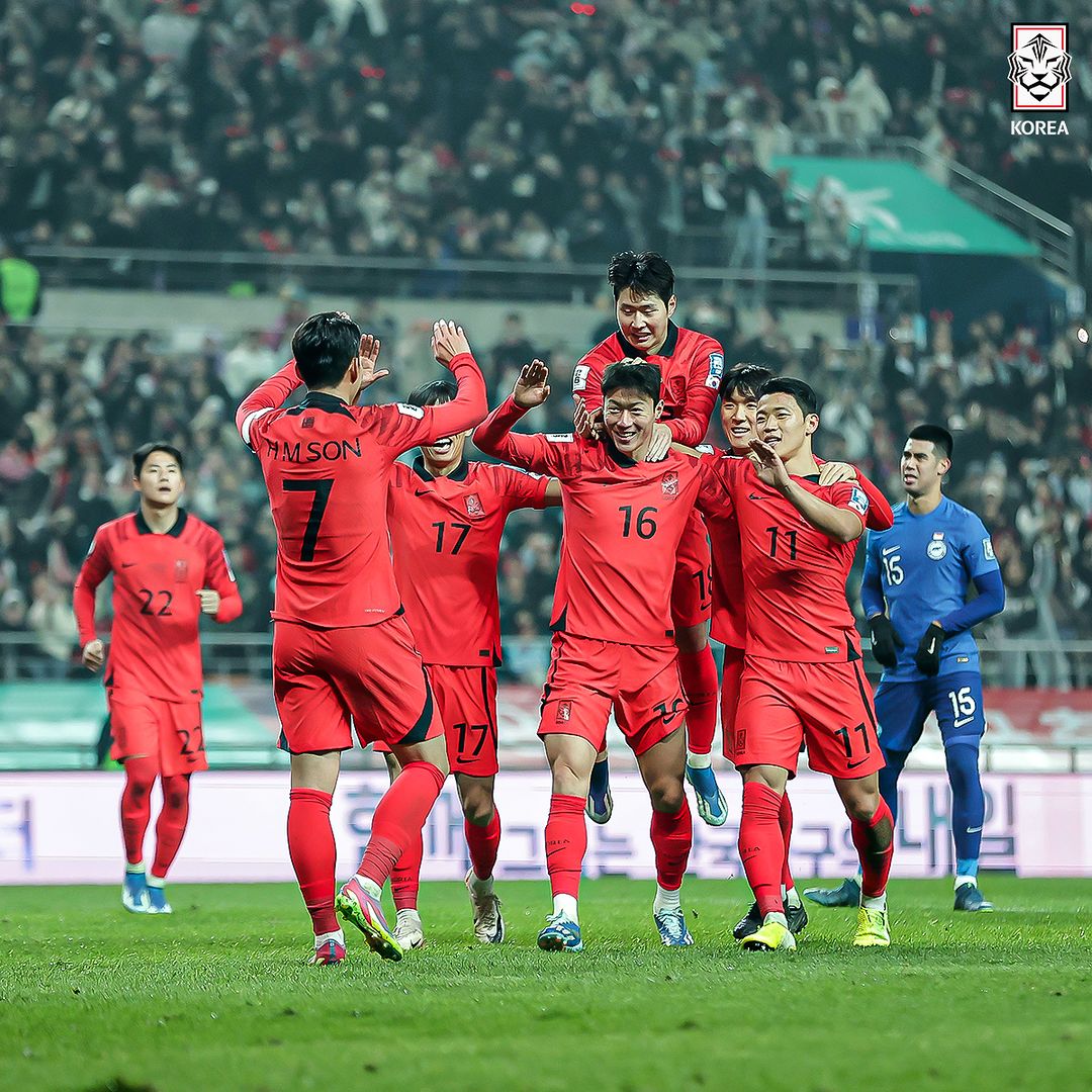 Prediksi China vs Korea Selatan, Kualifikasi Piala Dunia Pemain Korea Selatan selebrasi (SC: Instagram @thekfa)